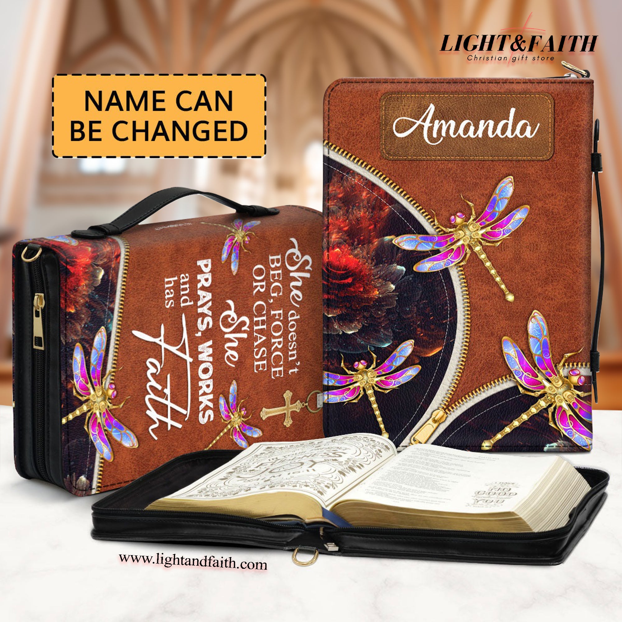 She Has Faith Leather Book Cover, Unique Personalized Dragonfly Bible Cover, Christian Gift, Bible Covers Jesus Gifts